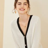 Casual Loose Knitted Women's V-neck Color Block Sweater Cardigan